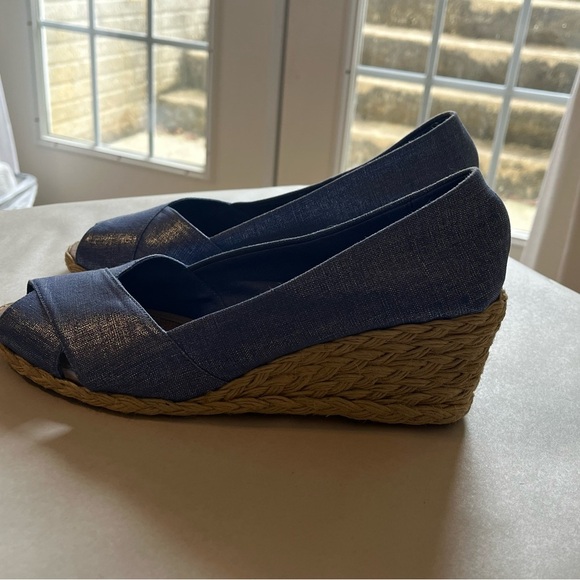 Lauren Ralph Lauren Cecelia Periwinkle Blue Linen Espadrille Wedge Sandals 8.5B - Picture 3 of 12